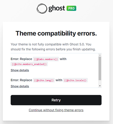 Theme Compatibility Errors While Updating to Ghost 5.0